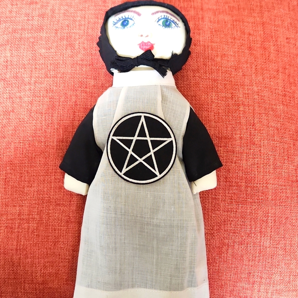 Handmade Cloth Witch Doll with Black and White Outfit